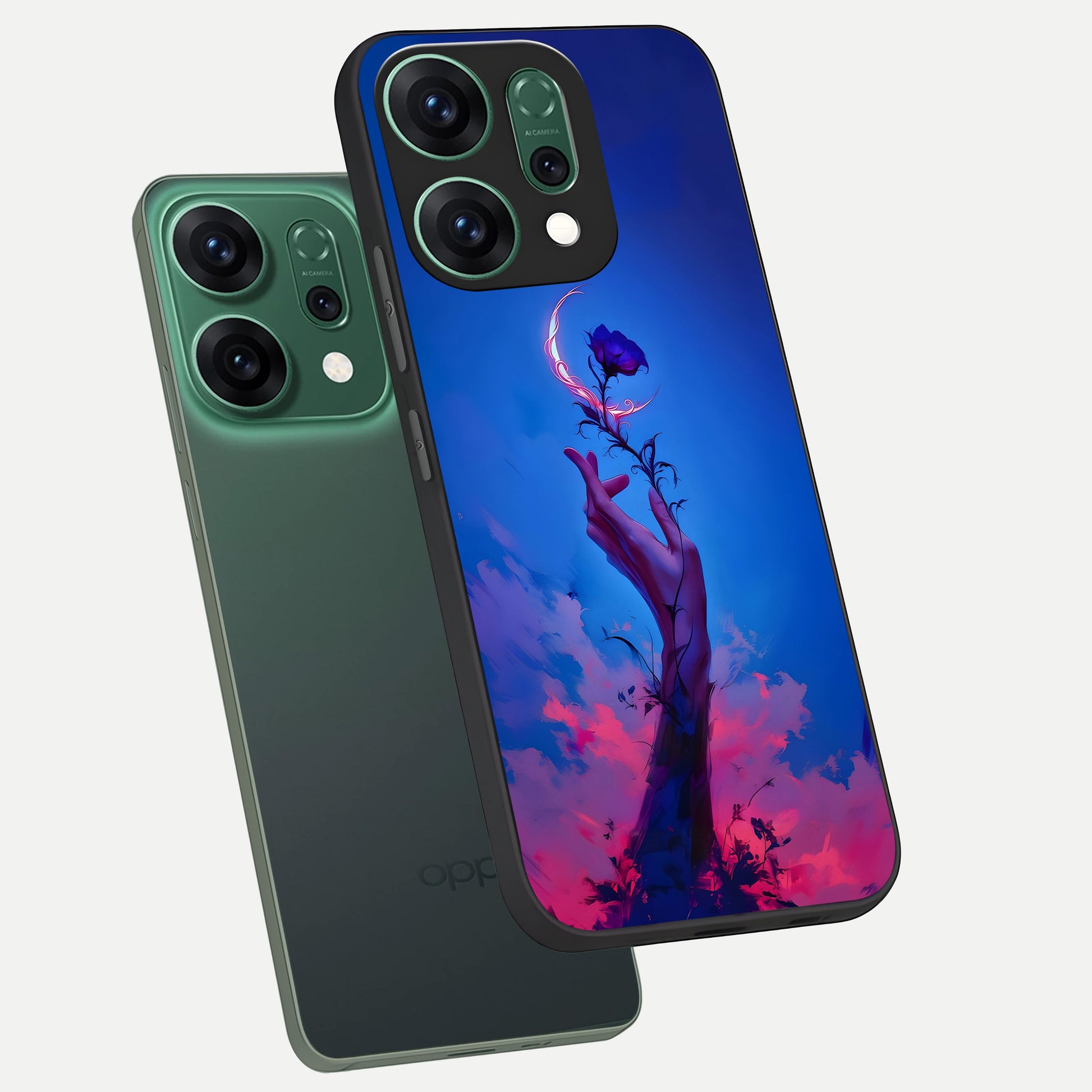  Mystic Hand phone case For Oppo Reno 14 showing premium glass back cover with detailed artwork