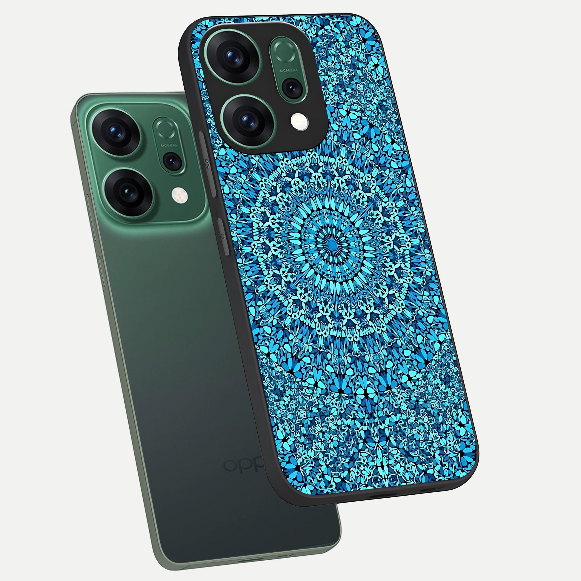  Ocean Bloom Mandala phone case For Oppo Reno 14 showing premium glass back cover with detailed artwork