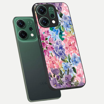  Pastel Floral Mix phone case For Oppo Reno 14 showing premium glass back cover with detailed artwork