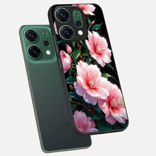  Peach Flower phone case For Oppo Reno 14 showing premium glass back cover with detailed artwork