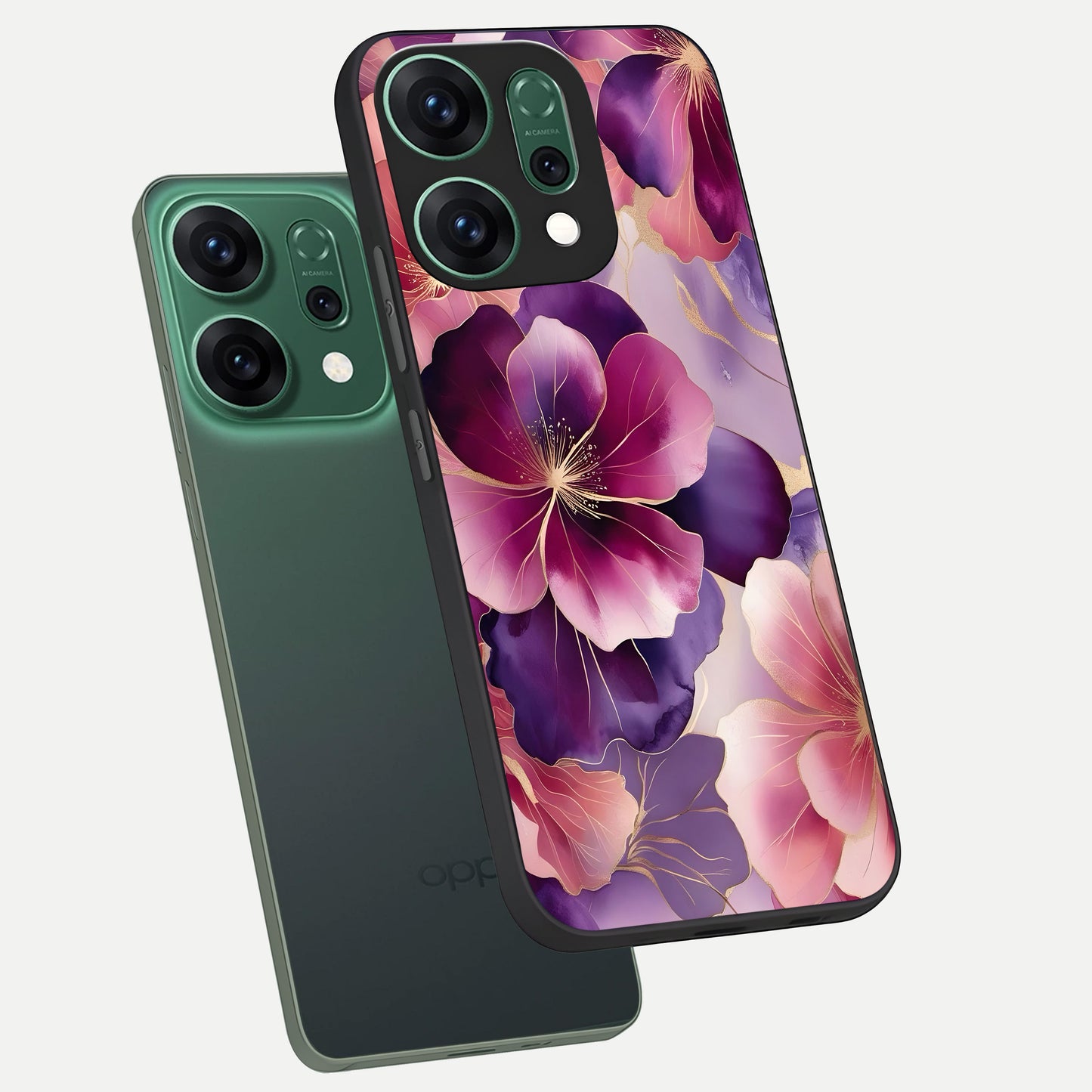  Pink Bouquet Florals phone case For Oppo Reno 14 showing premium glass back cover with detailed artwork