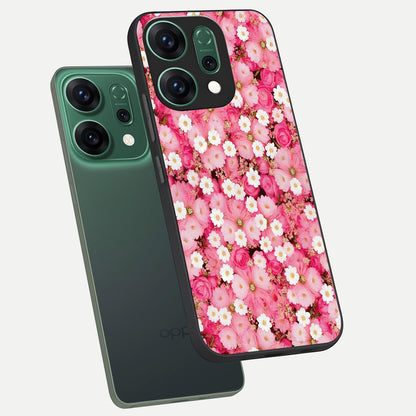  Pink Daisy Bliss phone case For Oppo Reno 14 showing premium glass back cover with detailed artwork