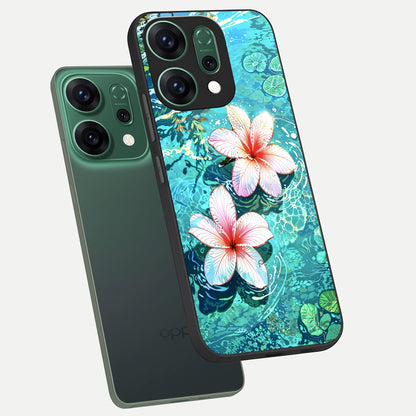  Pink Flowers in Water phone case For Oppo Reno 14 showing premium glass back cover with detailed artwork