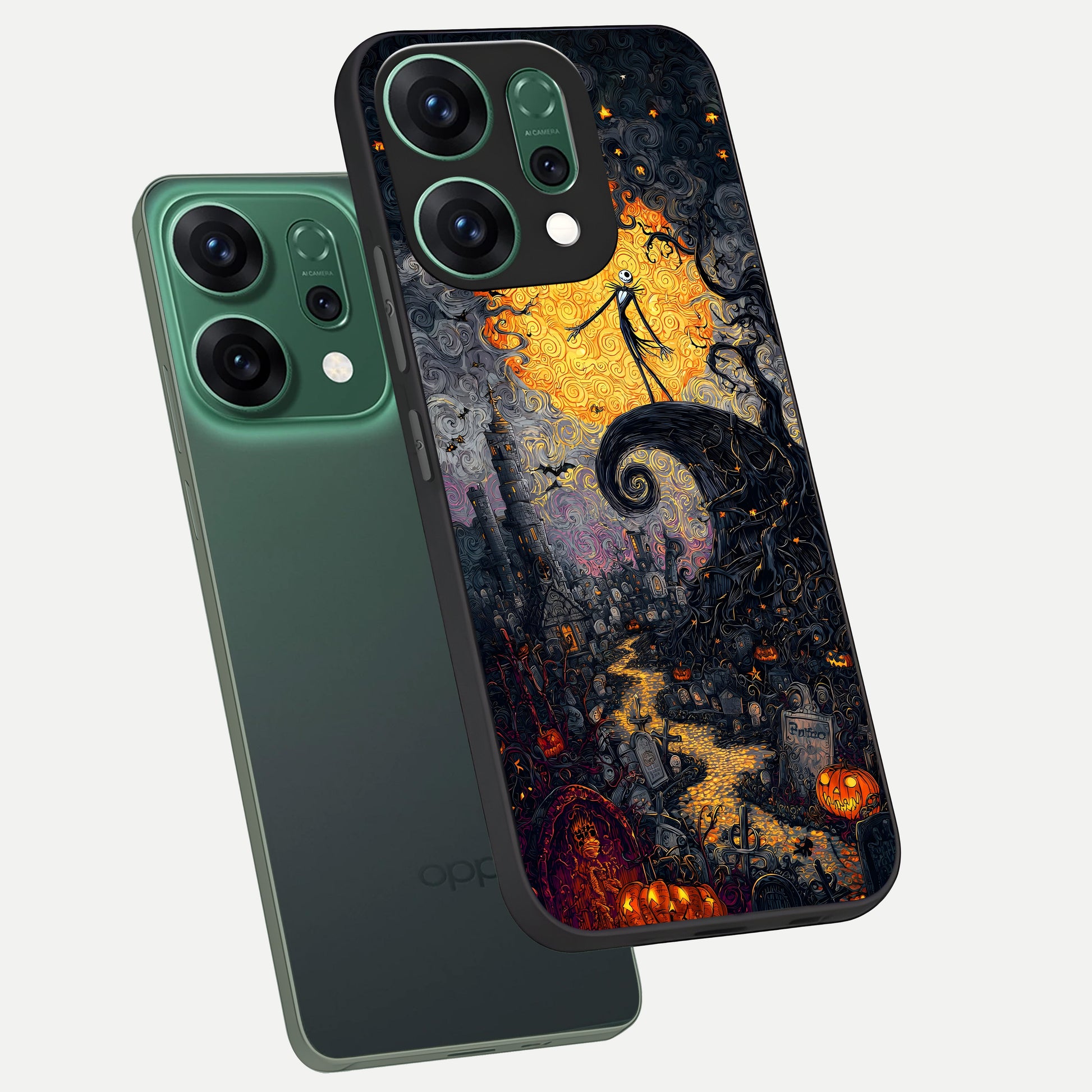  Pumpkin Moon Night phone case For Oppo Reno 14 showing premium glass back cover with detailed artwork