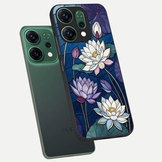  Purple Lotus Stained phone case For Oppo Reno 14 showing premium glass back cover with detailed artwork