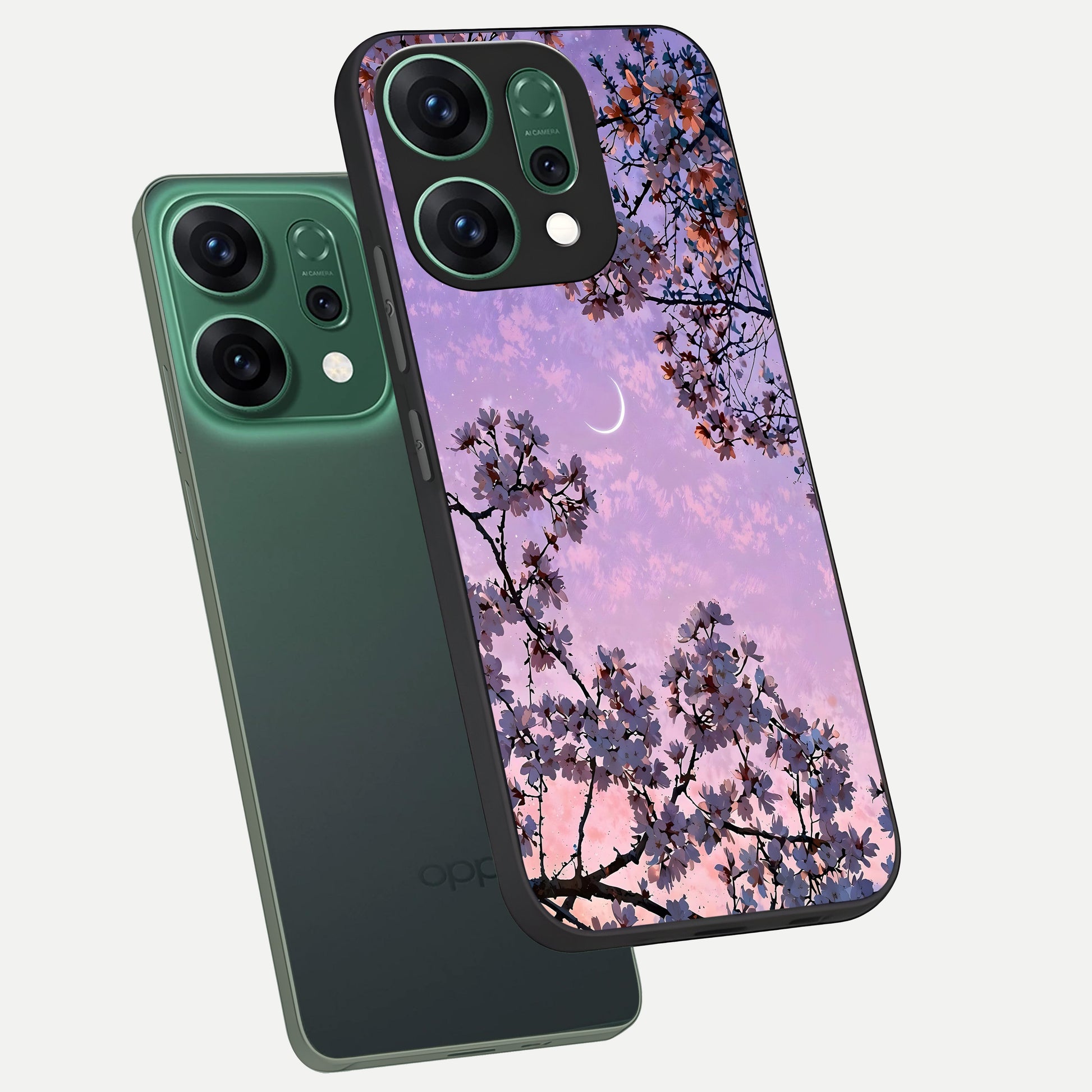  Purple Serenity Moon phone case For Oppo Reno 14 showing premium glass back cover with detailed artwork