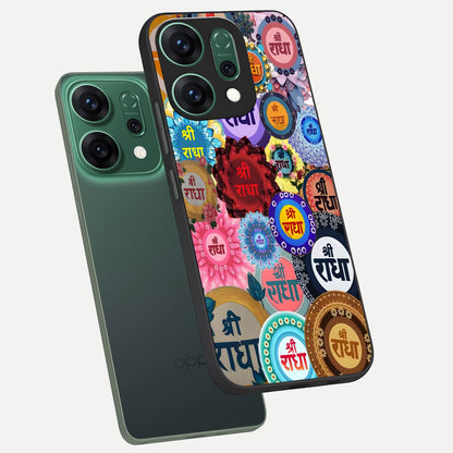 Radha Divine Bloom phone case For Oppo Reno 14 showing premium glass back cover with detailed artwork