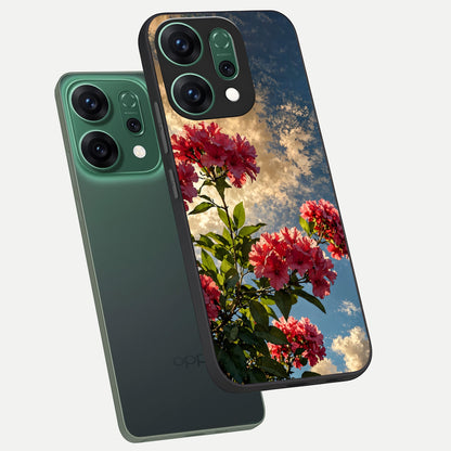  Red Bloom Skies phone case For Oppo Reno 14 showing premium glass back cover with detailed artwork
