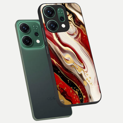  Red And White Marble phone case For Oppo Reno 14 showing premium glass back cover with detailed artwork
