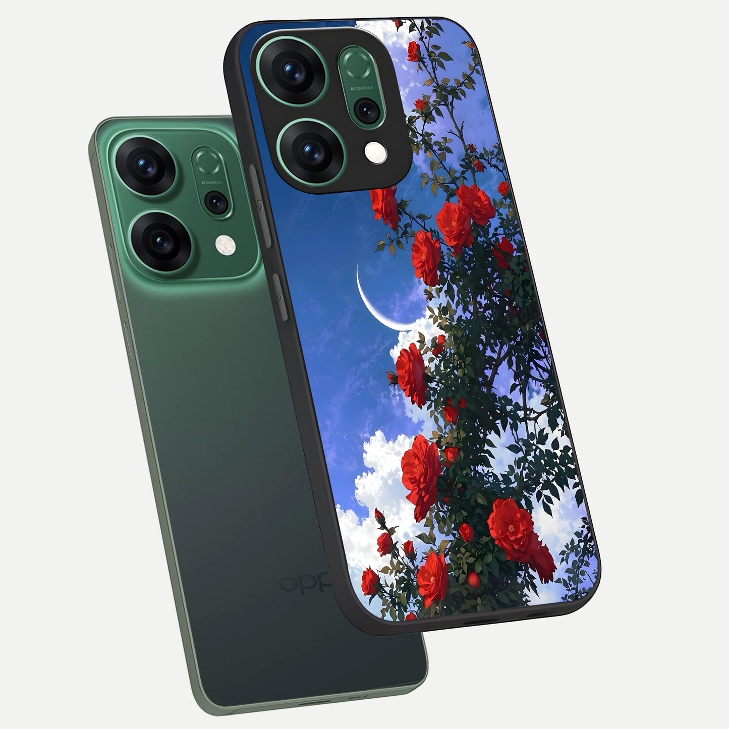  Rose Drift Flowers phone case For Oppo Reno 14 showing premium glass back cover with detailed artwork