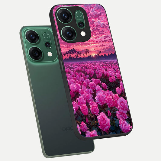  Rose Sunset Valley phone case For Oppo Reno 14 showing premium glass back cover with detailed artwork