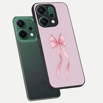  Soft Blush Bow phone case For Oppo Reno 14 showing premium glass back cover with detailed artwork