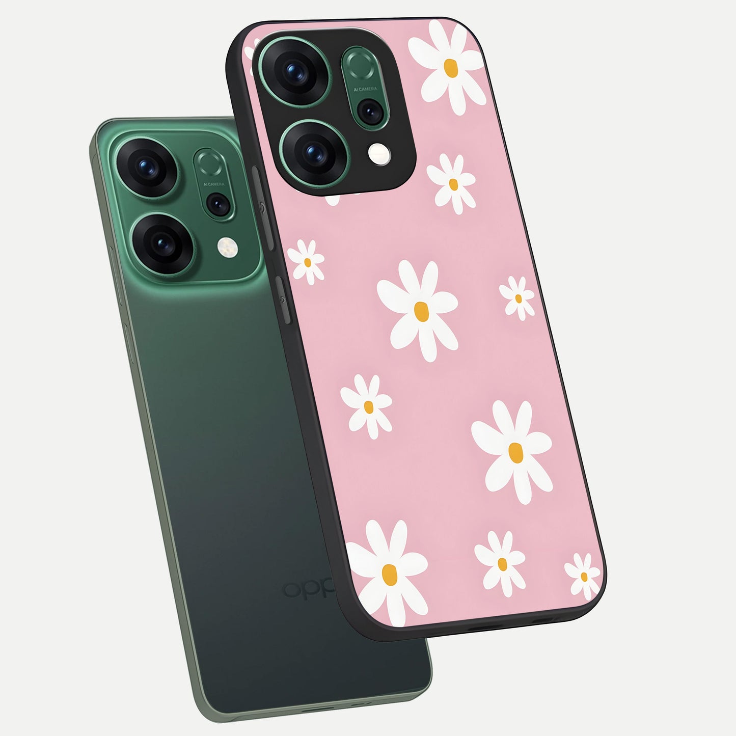 Soft Daisy Bliss phone case For Oppo Reno 14 showing premium glass back cover with detailed artwork