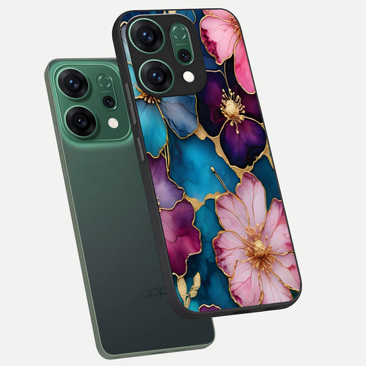 Sparkle Floral phone case For Oppo Reno 14 showing premium glass back cover with detailed artwork