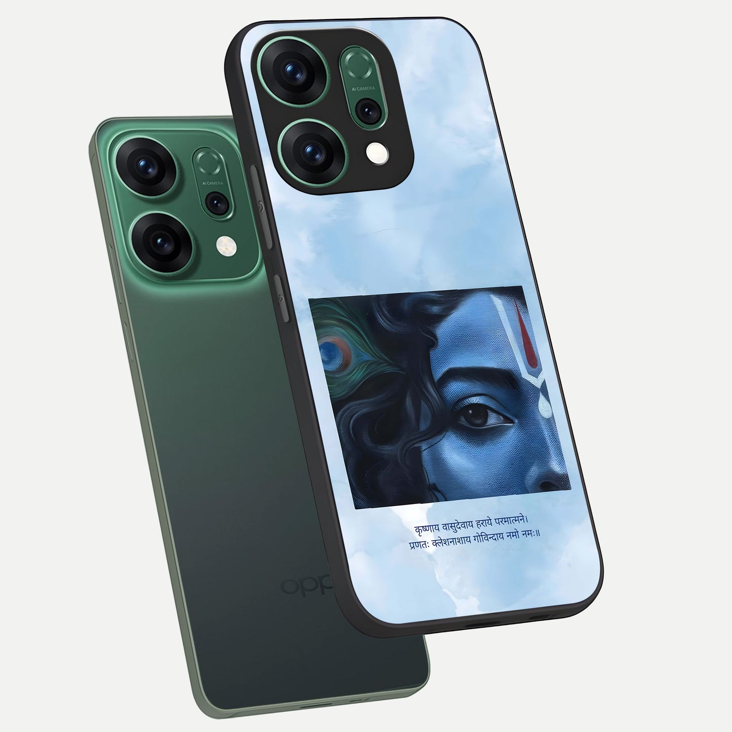  Spiritual Krishna phone case For Oppo Reno 14 showing premium glass back cover with detailed artwork