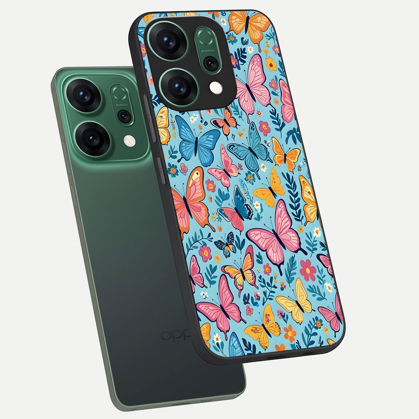  Spring Wing Garden phone case For Oppo Reno 14 showing premium glass back cover with detailed artwork