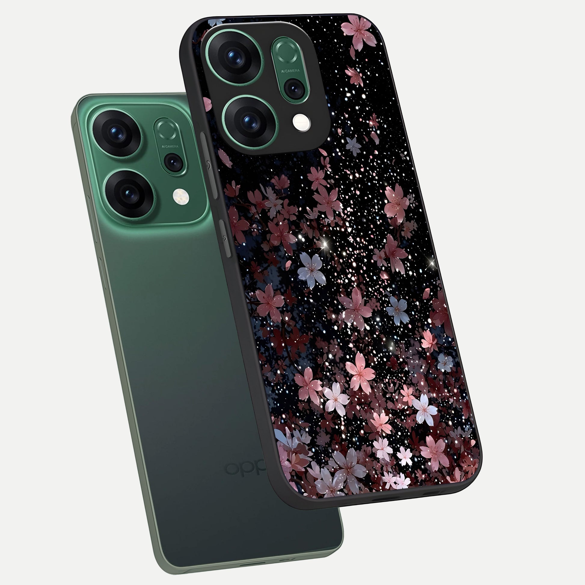  Starlit Flower Dreams phone case For Oppo Reno 14 showing premium glass back cover with detailed artwork