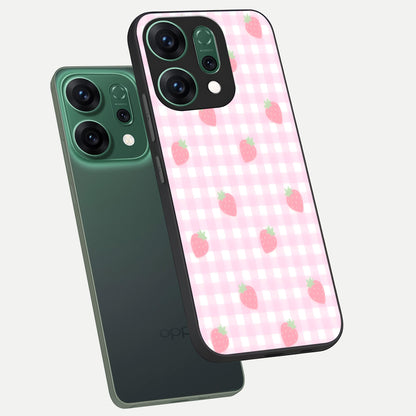  Strawberry Picnic Love phone case For Oppo Reno 14 showing premium glass back cover with detailed artwork