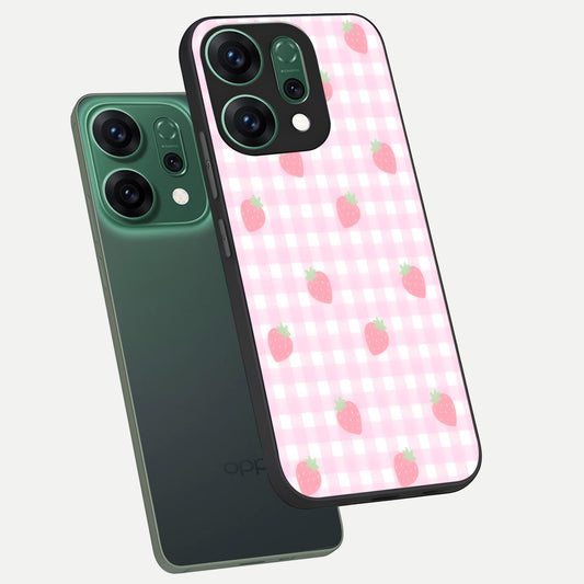  Strawberry Picnic Love phone case For Oppo Reno 14 showing premium glass back cover with detailed artwork