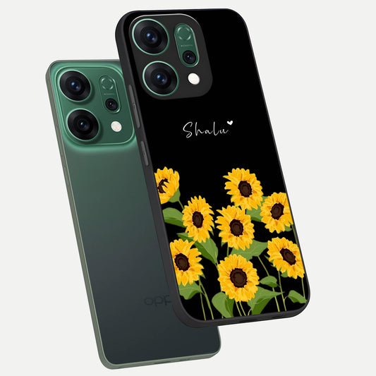  Sunflower Sky Bloom phone case For Oppo Reno 14 showing premium glass back cover with detailed artwork