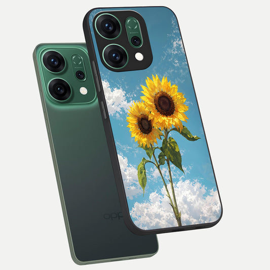  Sunlit Daisy Glow phone case For Oppo Reno 14 showing premium glass back cover with detailed artwork