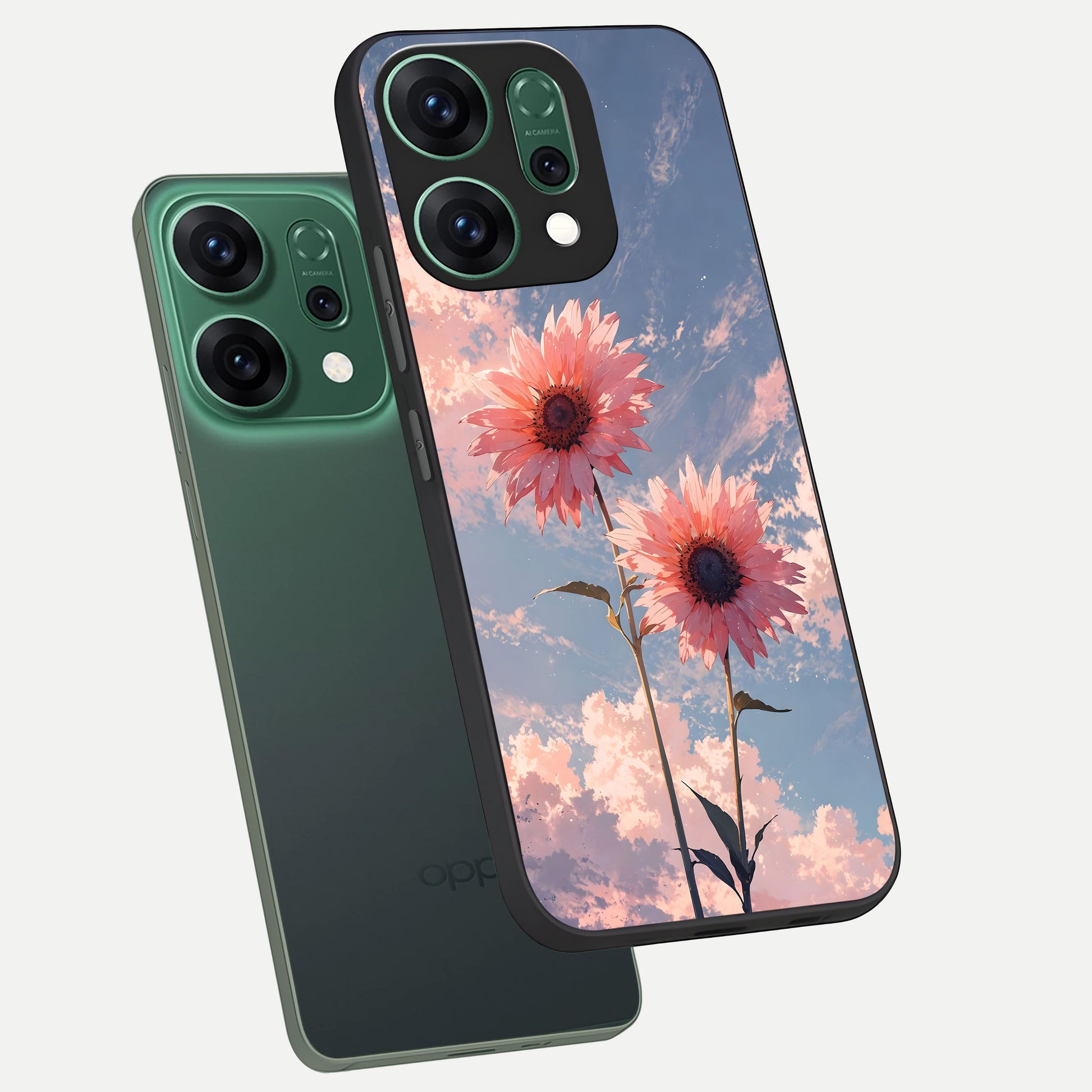  Sun Moon Balance phone case For Oppo Reno 14 showing premium glass back cover with detailed artwork