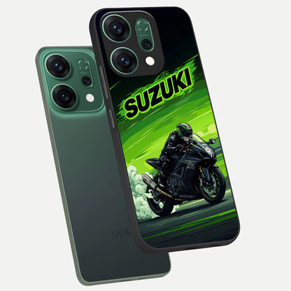  Suzuki Speed Beast phone case For Oppo Reno 14 showing premium glass back cover with detailed artwork