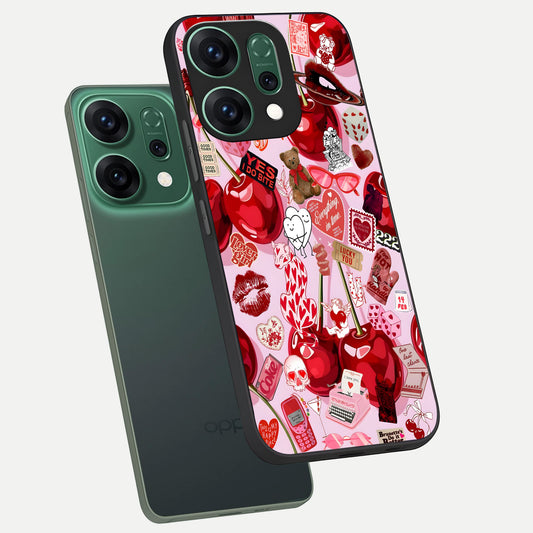  Sweet Cherry Chaos phone case For Oppo Reno 14 showing premium glass back cover with detailed artwork
