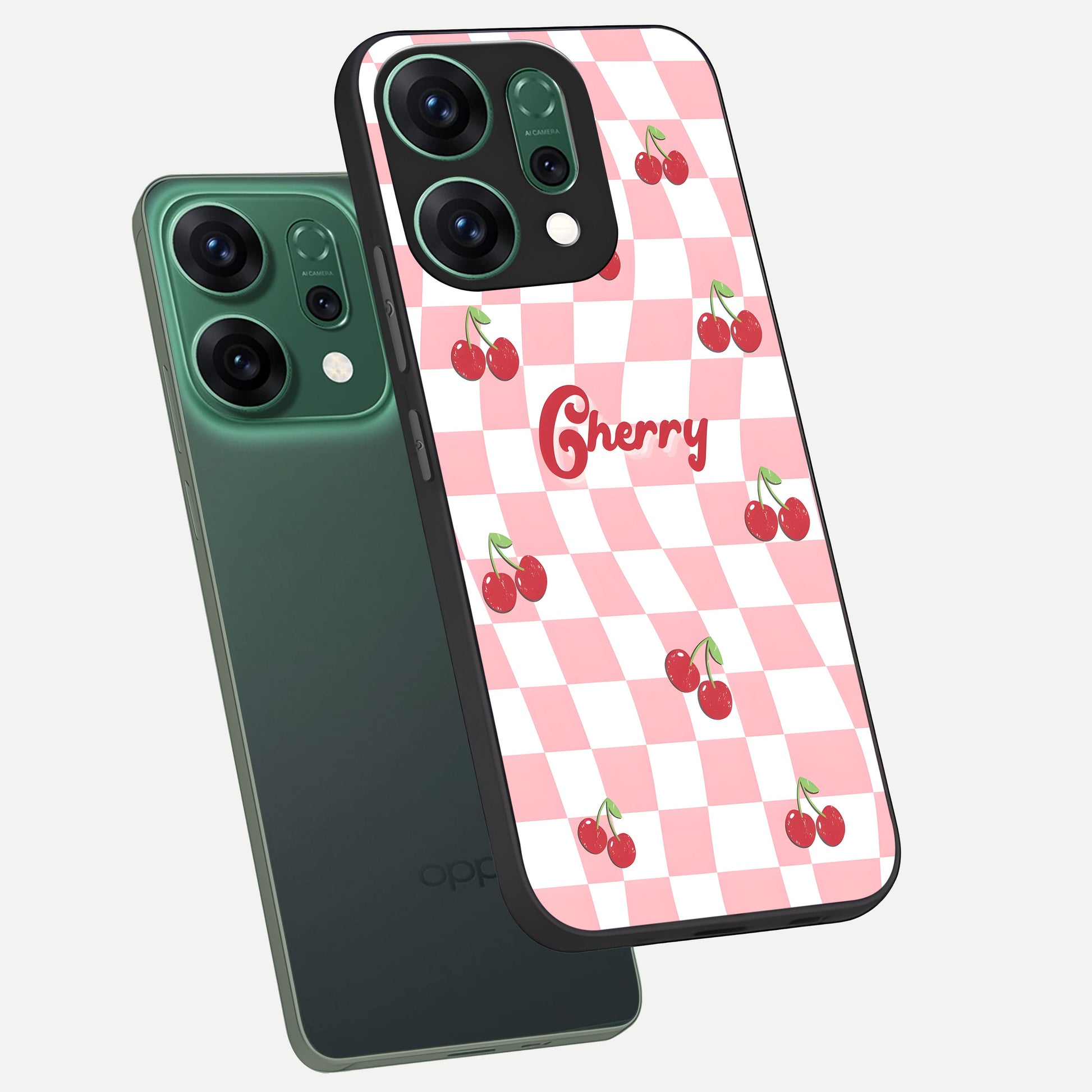  Sweet Cherry Vibes phone case For Oppo Reno 14 showing premium glass back cover with detailed artwork