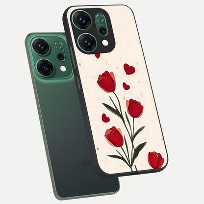  Tulip With Heart phone case For Oppo Reno 14 showing premium glass back cover with detailed artwork