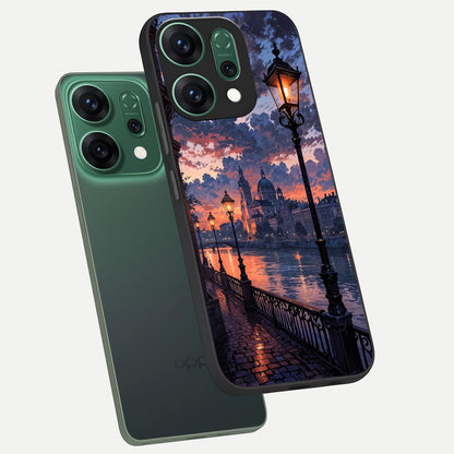  Twilight River Lights phone case For Oppo Reno 14 showing premium glass back cover with detailed artwork
