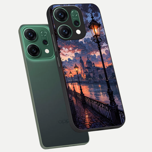  Twilight River Lights phone case For Oppo Reno 14 showing premium glass back cover with detailed artwork