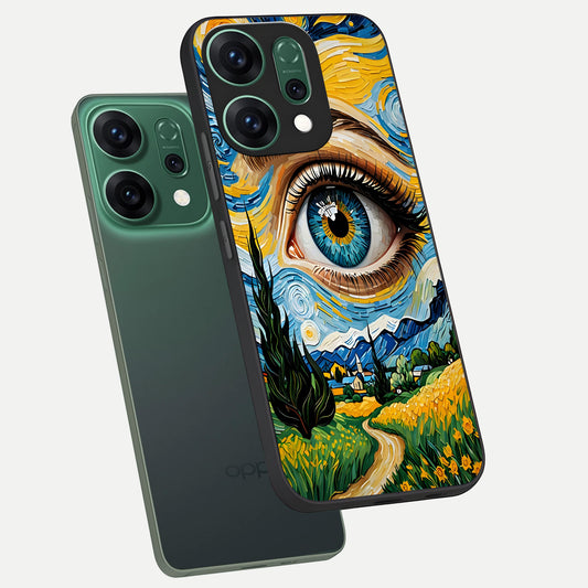  Van Gogh Eye phone case For Oppo Reno 14 showing premium glass back cover with detailed artwork