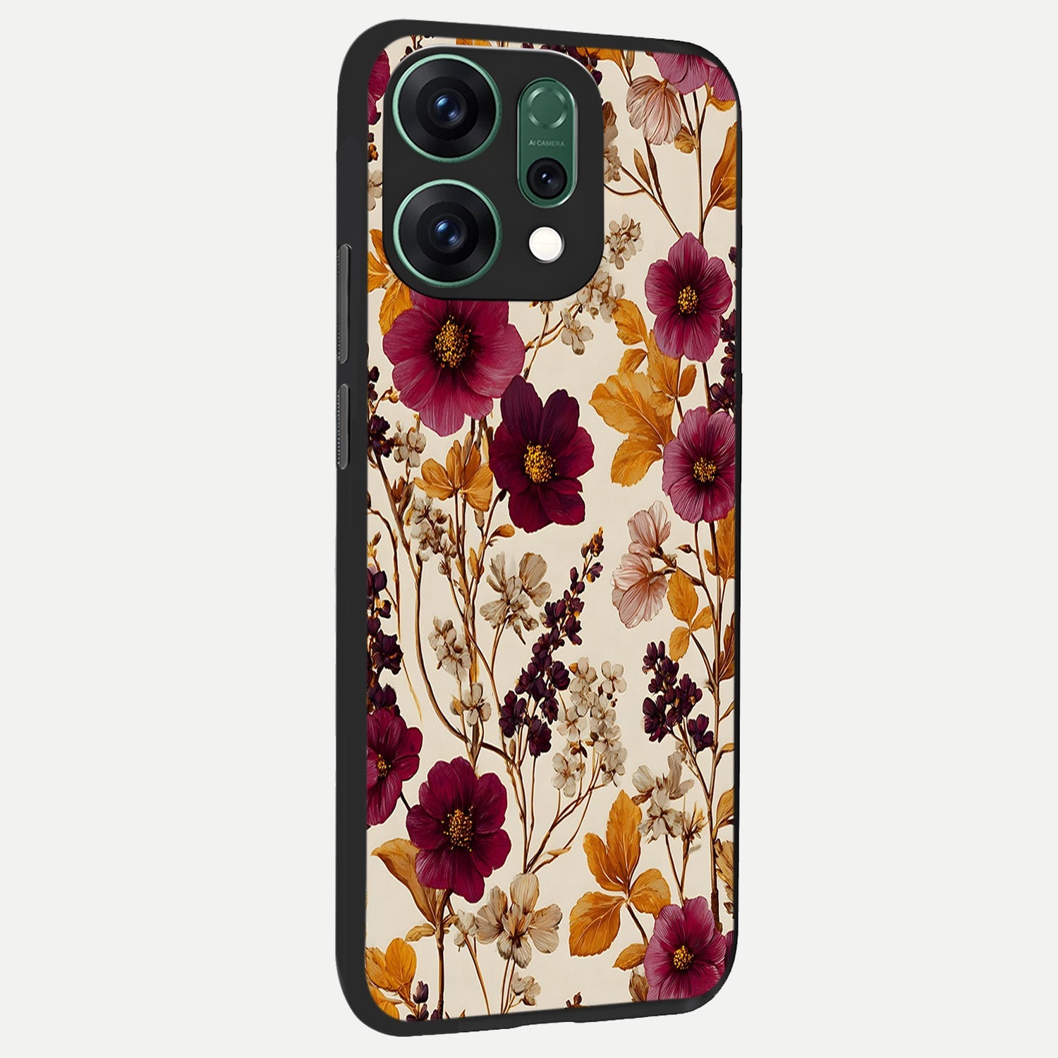 Autumn Wine Bloom back cover For Oppo Reno 14 slim fit glass case with vibrant aesthetic design