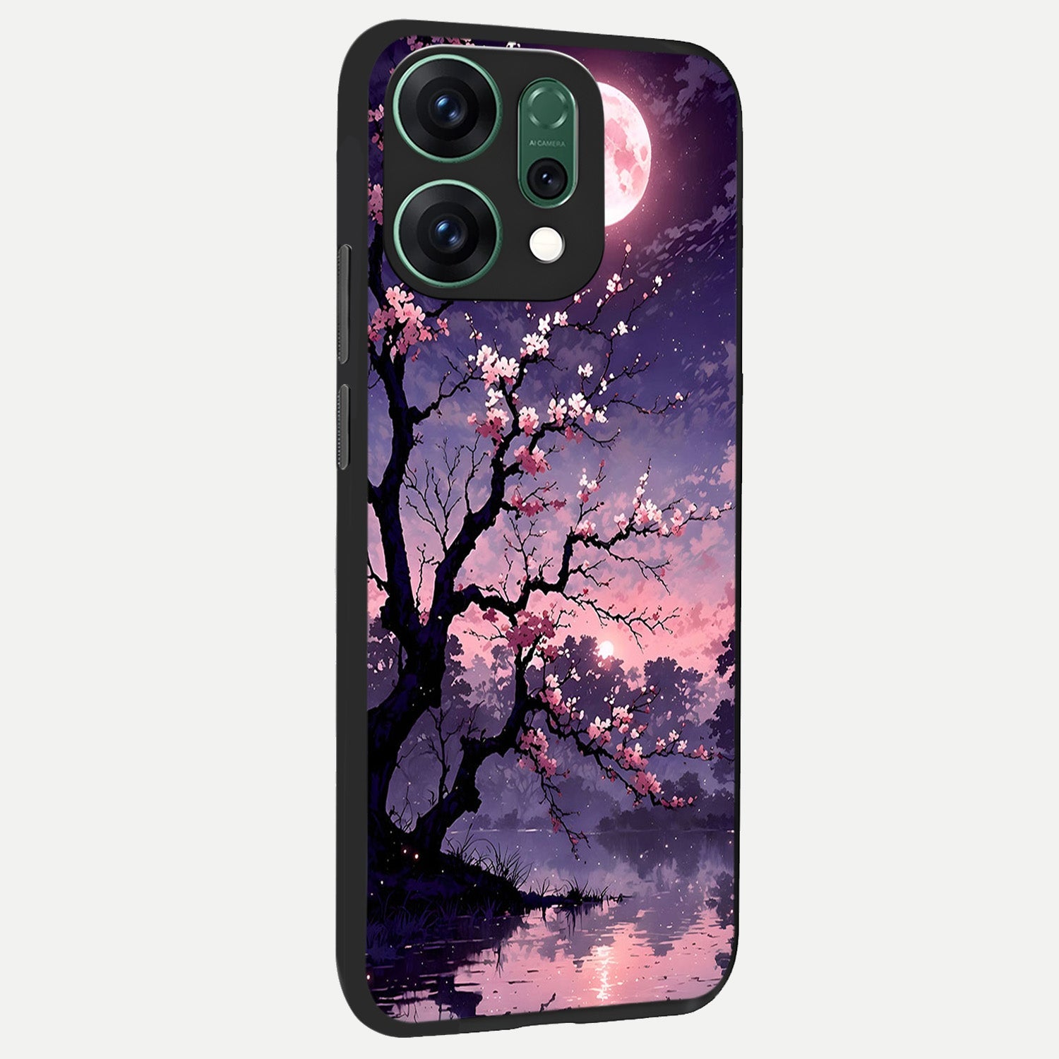  Blossom Pink Moon back cover For Oppo Reno 14 slim fit glass case with vibrant aesthetic design