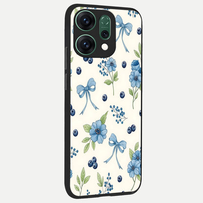  Blue Flower And Bow back cover For Oppo Reno 14 slim fit glass case with vibrant aesthetic design