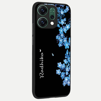  Blue Petal Dream Custom Name back cover For Oppo Reno 14 slim fit glass case with vibrant aesthetic design