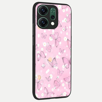  Blush Butterfly Garden back cover For Oppo Reno 14 slim fit glass case with vibrant aesthetic design