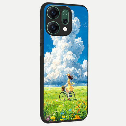  Breezy Meadow Ride back cover For Oppo Reno 14 slim fit glass case with vibrant aesthetic design