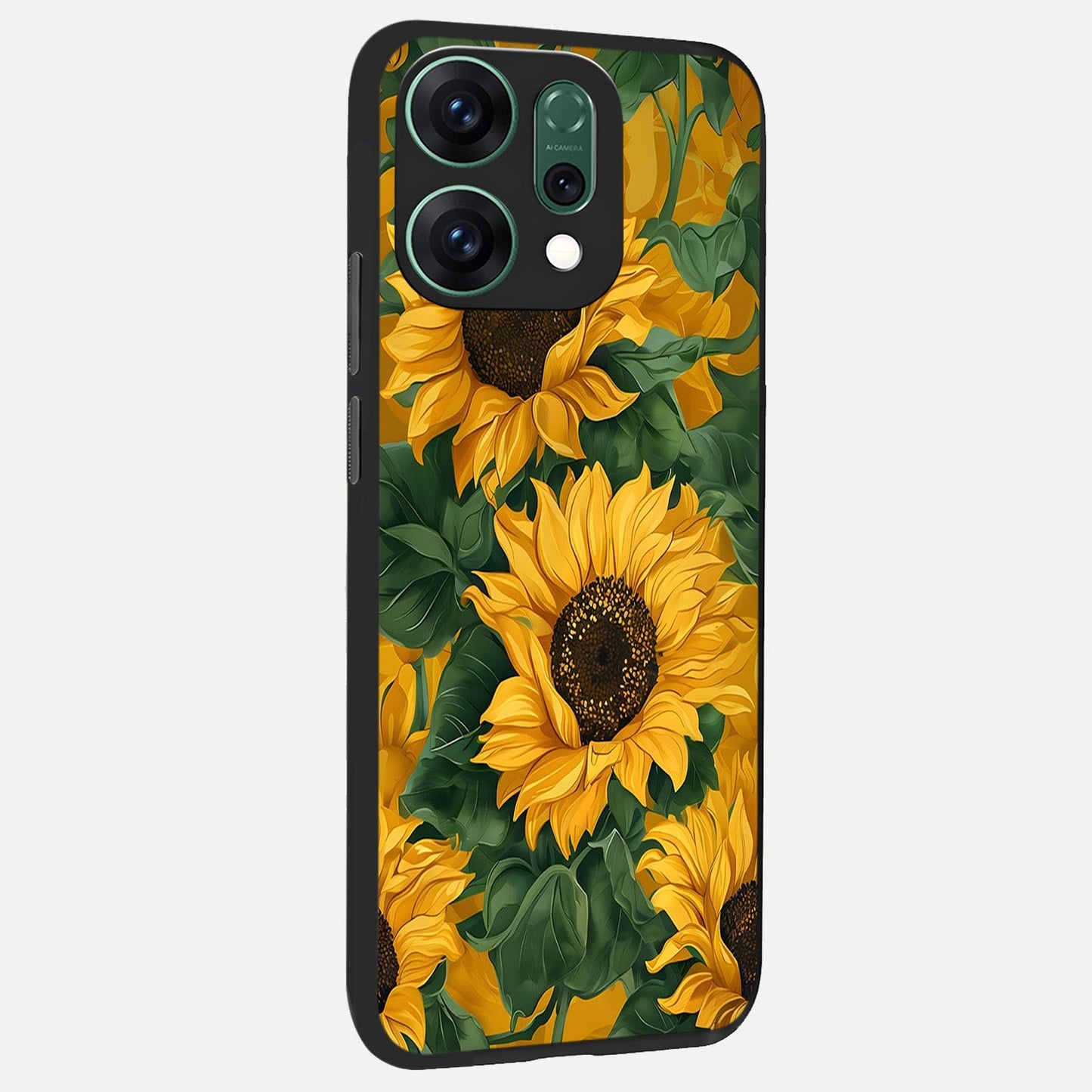  Bright Sunflower Bloom back cover For Oppo Reno 14 slim fit glass case with vibrant aesthetic design