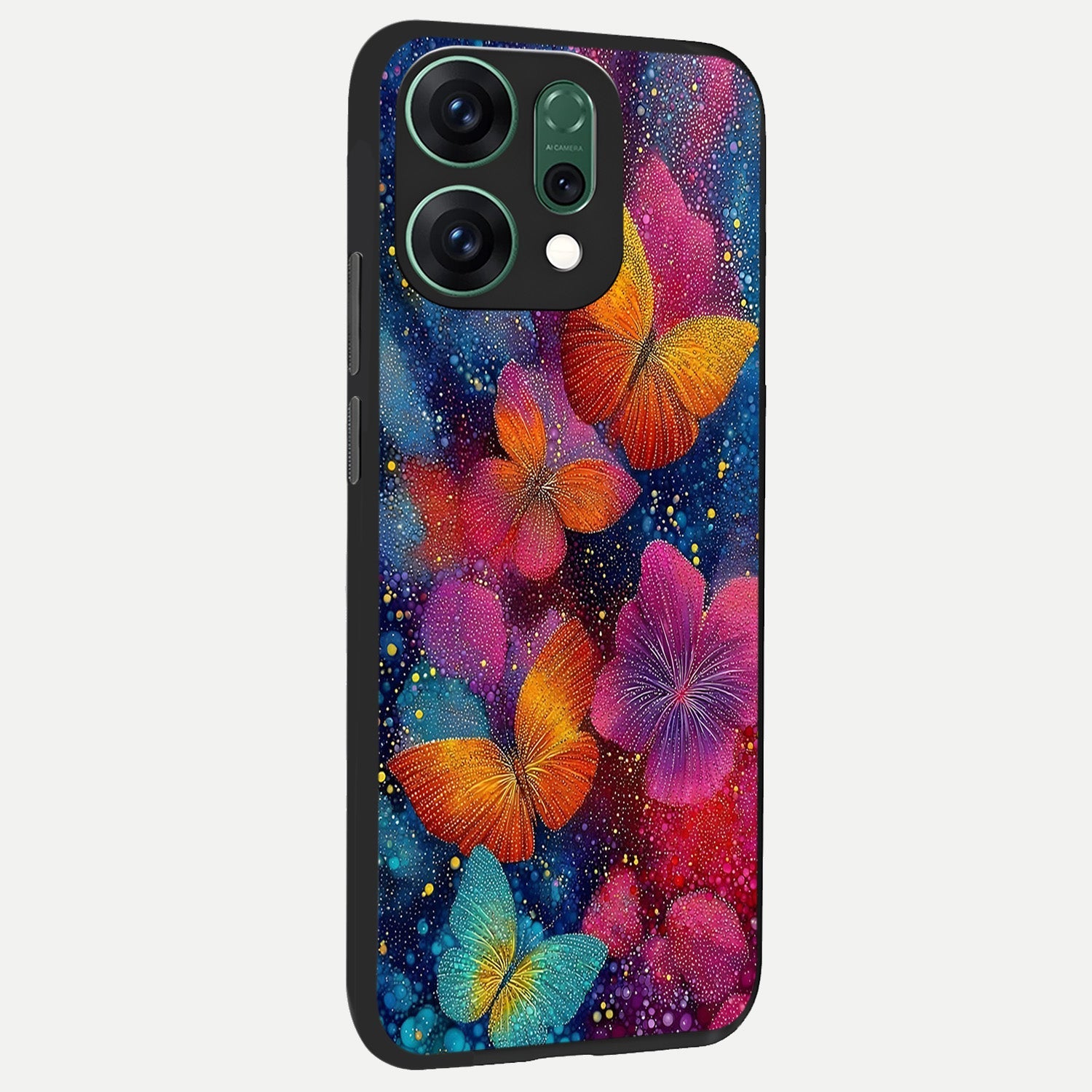  Butterfly Dream Mist back cover For Oppo Reno 14 slim fit glass case with vibrant aesthetic design