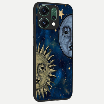  Celestial Moon With Sun back cover For Oppo Reno 14 slim fit glass case with vibrant aesthetic design