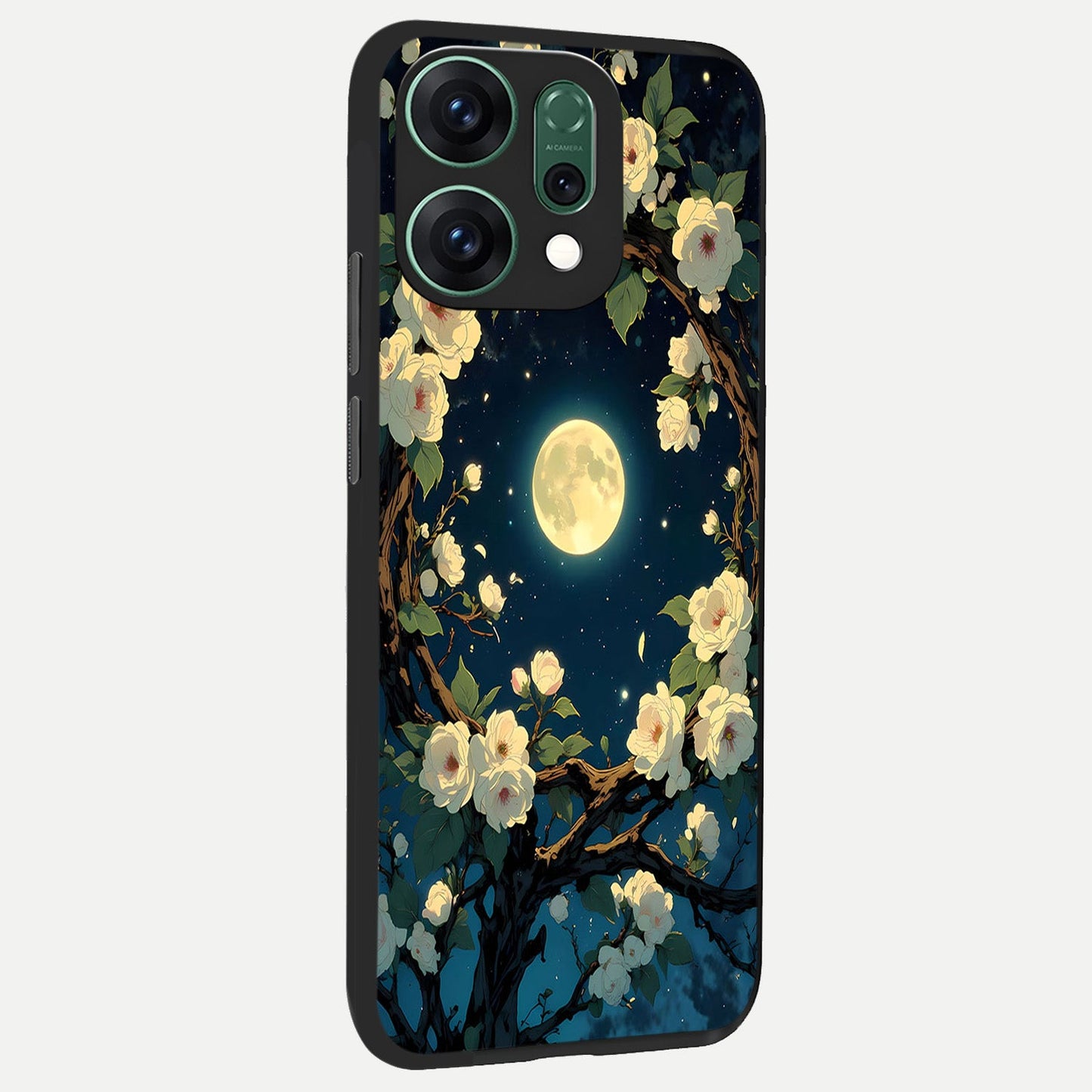  Celestial Moon And Flower back cover For Oppo Reno 14 slim fit glass case with vibrant aesthetic design