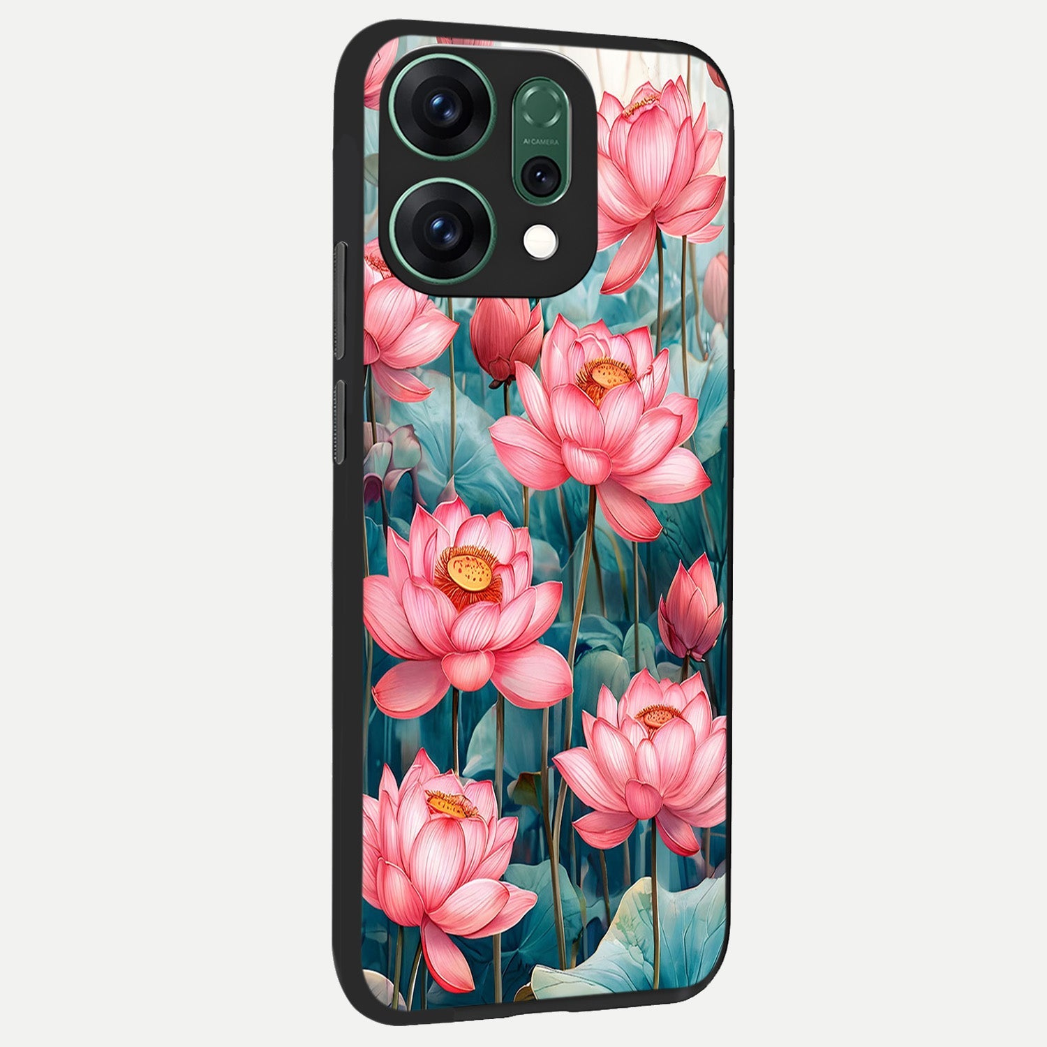  Celestial Pink Lotus back cover For Oppo Reno 14 slim fit glass case with vibrant aesthetic design