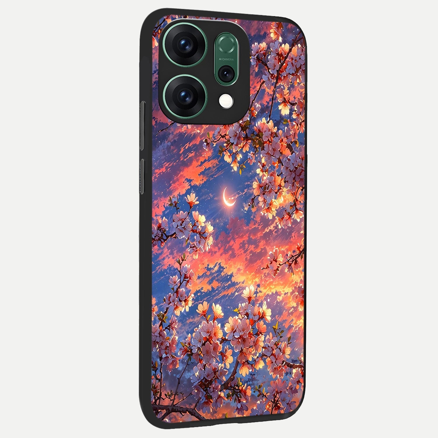  Celestial Sakura Sunset back cover For Oppo Reno 14 slim fit glass case with vibrant aesthetic design