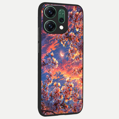  Celestial Sakura Sunset back cover For Oppo Reno 14 slim fit glass case with vibrant aesthetic design