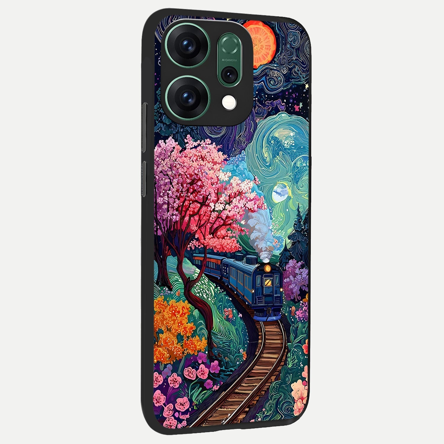  Celestial Train Journey back cover For Oppo Reno 14 slim fit glass case with vibrant aesthetic design