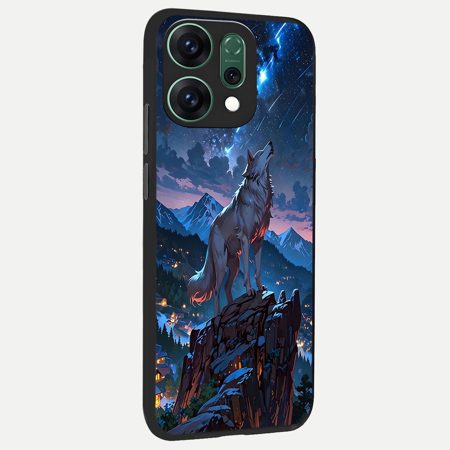  Celestial Wolf Howl back cover For Oppo Reno 14 slim fit glass case with vibrant aesthetic design