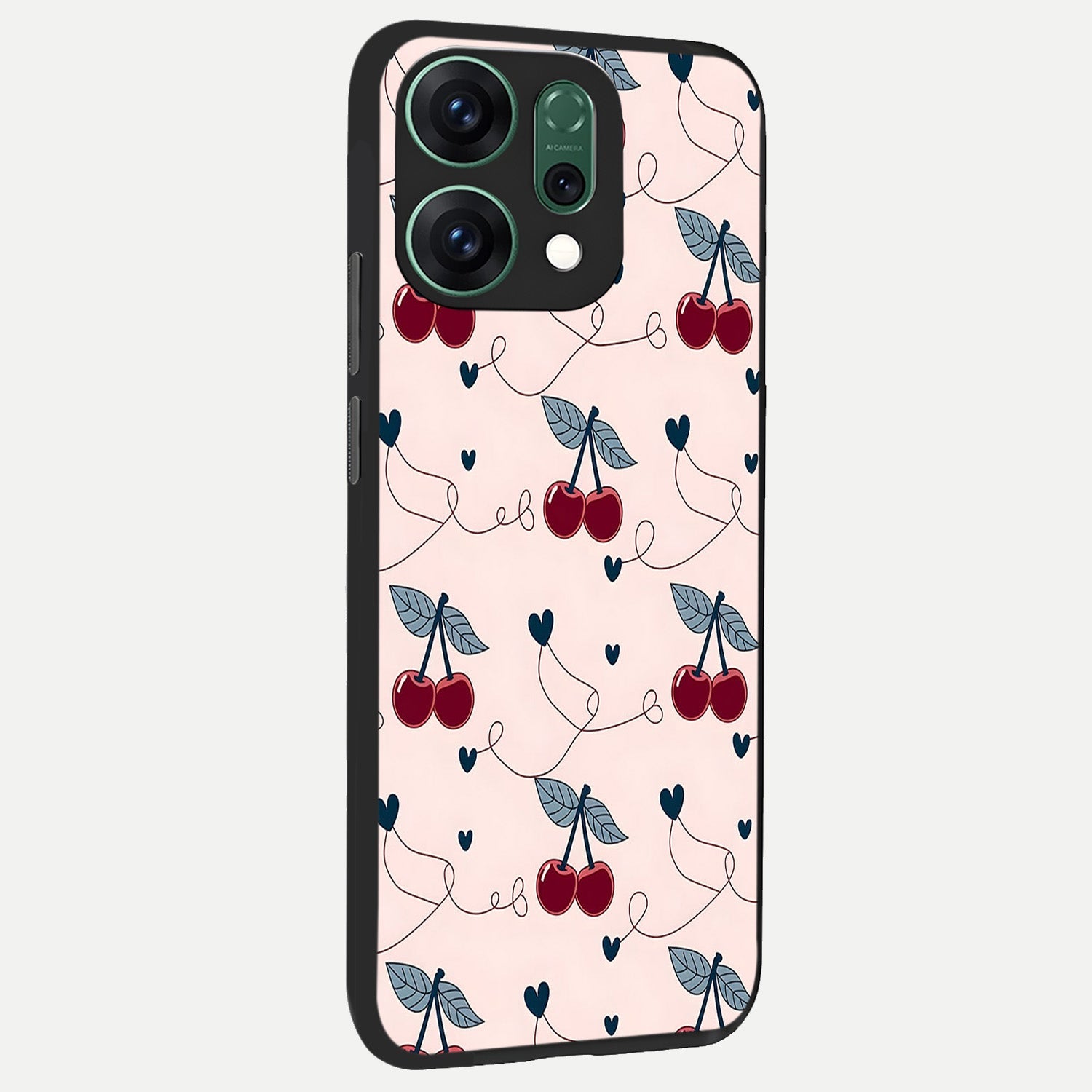  Cherry Heart Line back cover For Oppo Reno 14 slim fit glass case with vibrant aesthetic design