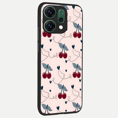  Cherry Heart Line back cover For Oppo Reno 14 slim fit glass case with vibrant aesthetic design